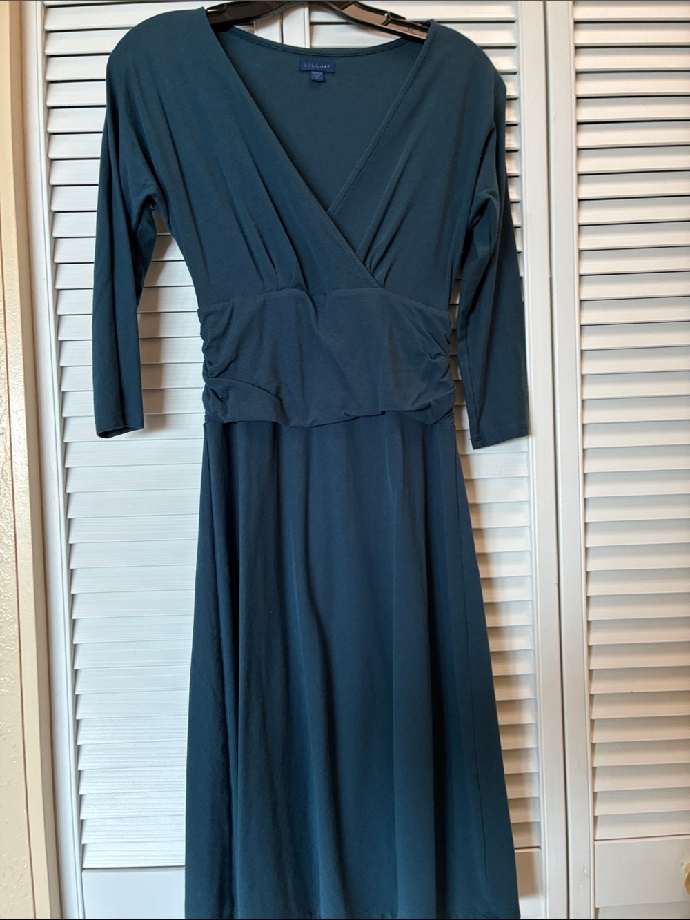 Lilla P Teal Wrap-Style Long Sleeve Midi Dress